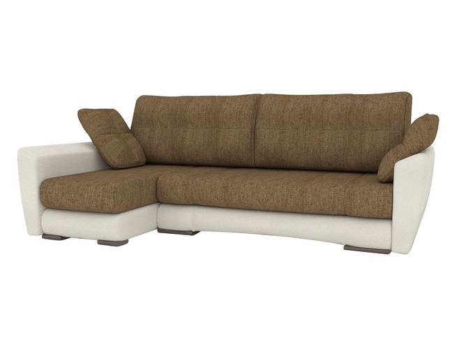 Диван угловой Комфорт-Евро с длинным подлокотником Cometa white / Саванна хазел