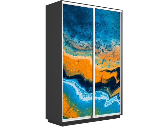 Шкаф-купе Экспресс Люкс 2-х дверный (Фото №1006 Абстракция оранжево-голубая), Серый диамант